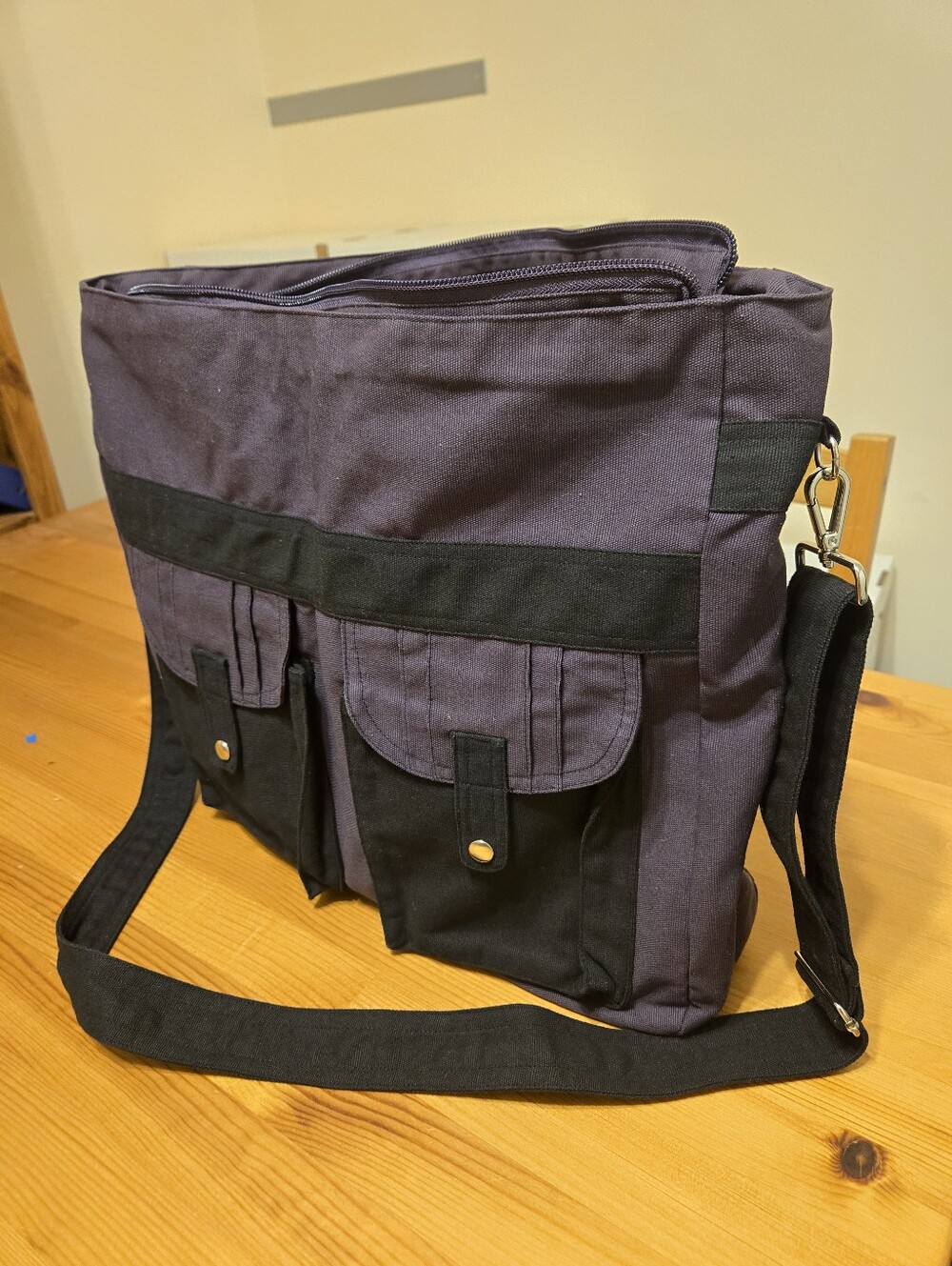 Dark purple and black canvas bag W/ nylon lining